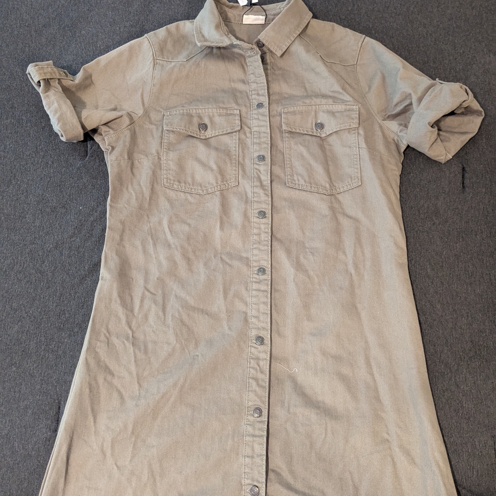 Noisy May Olive-Green Midi Shirt Dress